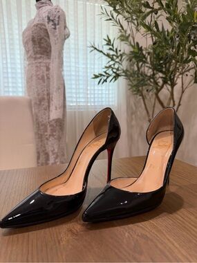 Christian Louboutin Black Patent Pointed D'Orsay Stiletto Pumps